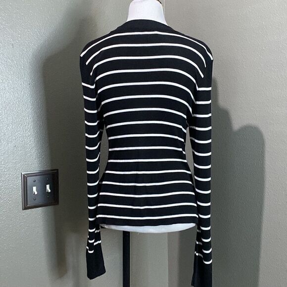 Topshop Front Knot Long Sleeve Crew Neck Black and White Stripes Sweater Top - Picture 7 of 11